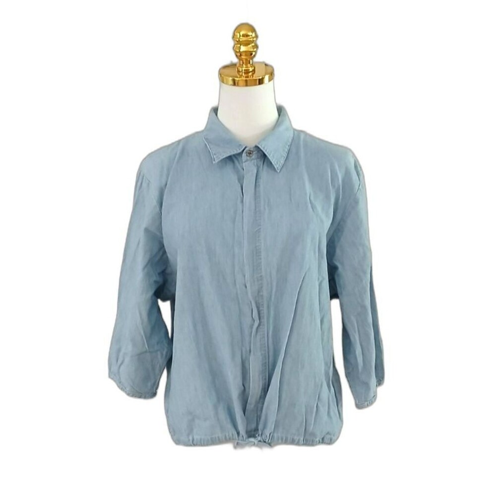 Classic Blues by Wrangler 100% Cotton Top Women's Large Blue Denim Zip Up